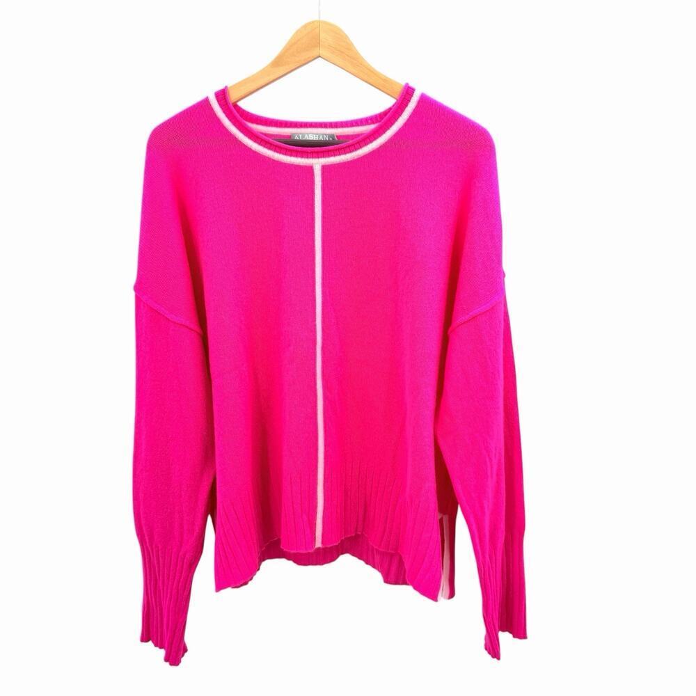 Alashan 100% Cashmere Hot Pink Dolman Sleeve Pullover Sweater Womens Size XL
